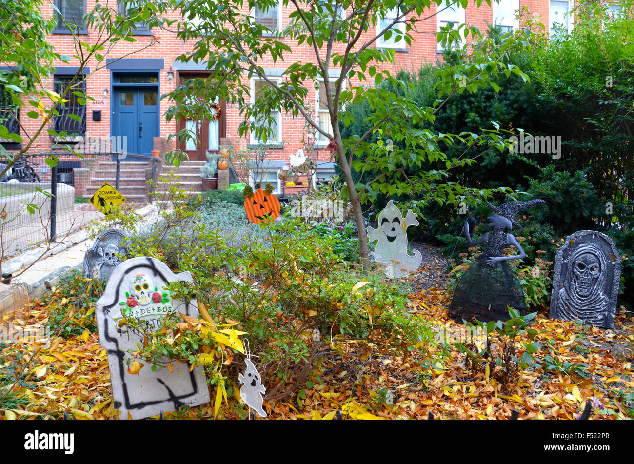 Halloween decoraciones Park Slope Brooklyn Nueva York Foto de stock