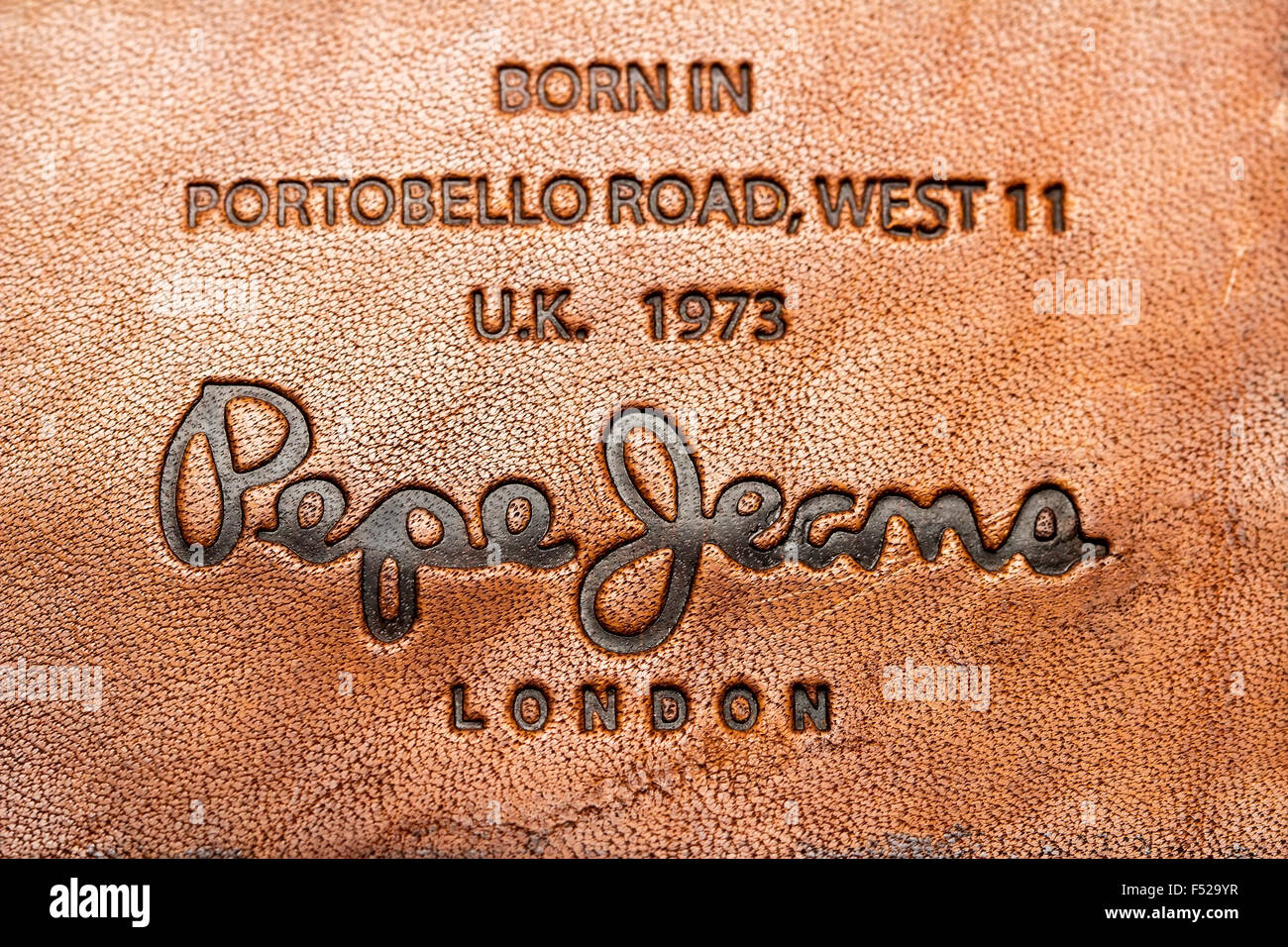 Cierre trasero de parche de cuero por Pepe Jeans London Foto de stock