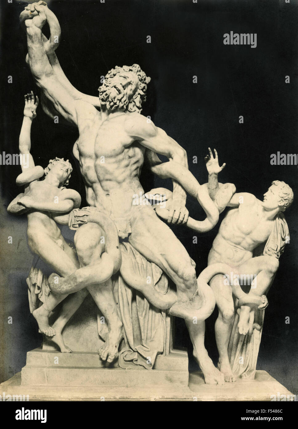 Laocoonte y sus dos hijos, luchando con las serpientes , estatua griega de la escuela de Rodas. Foto de stock