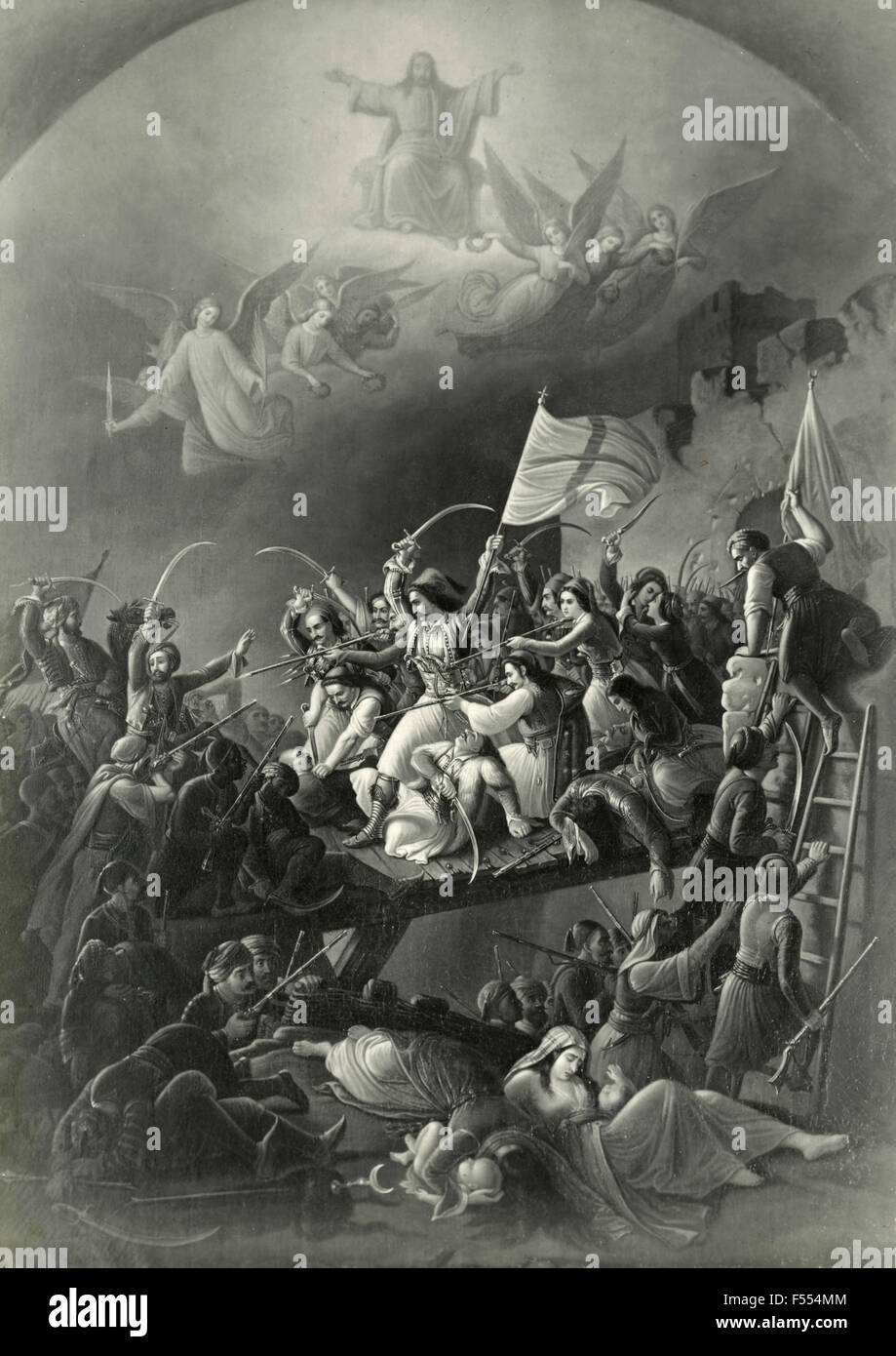 Pintura representando una batalla durante las cruzadas Fotografía de stock  - Alamy