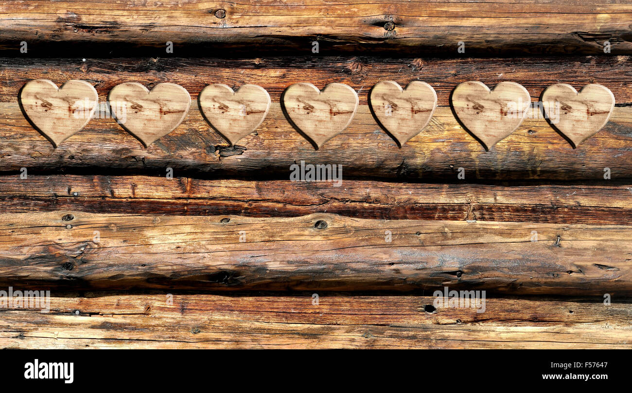 Detalle de la pared de una cabaña de madera Foto de stock