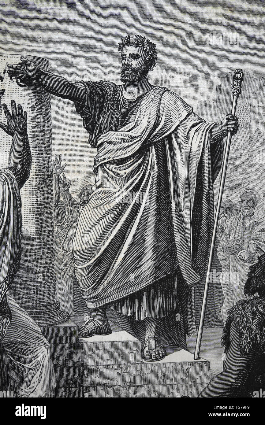 Solón ( 640 - 560 BC). Legislador ateniense "Oléron permiten evocar la observancia de sus leyes". Grabado por R. Brend'Amour. Foto de stock