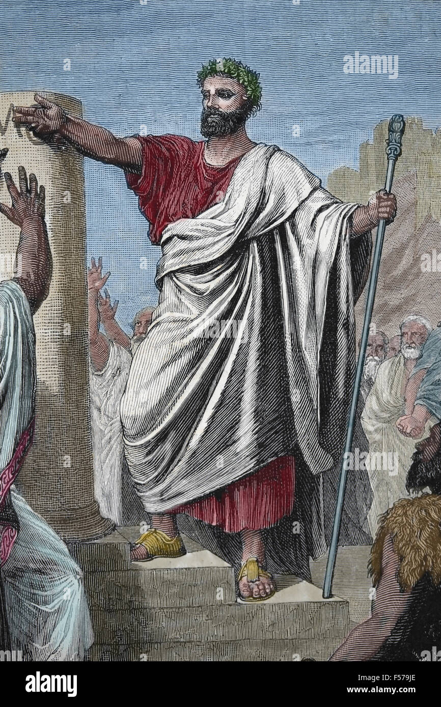Solón ( 640 - 560 BC). Legislador ateniense "Oléron permiten evocar la observancia de sus leyes". Grabado por R. Brend'Amour. Foto de stock