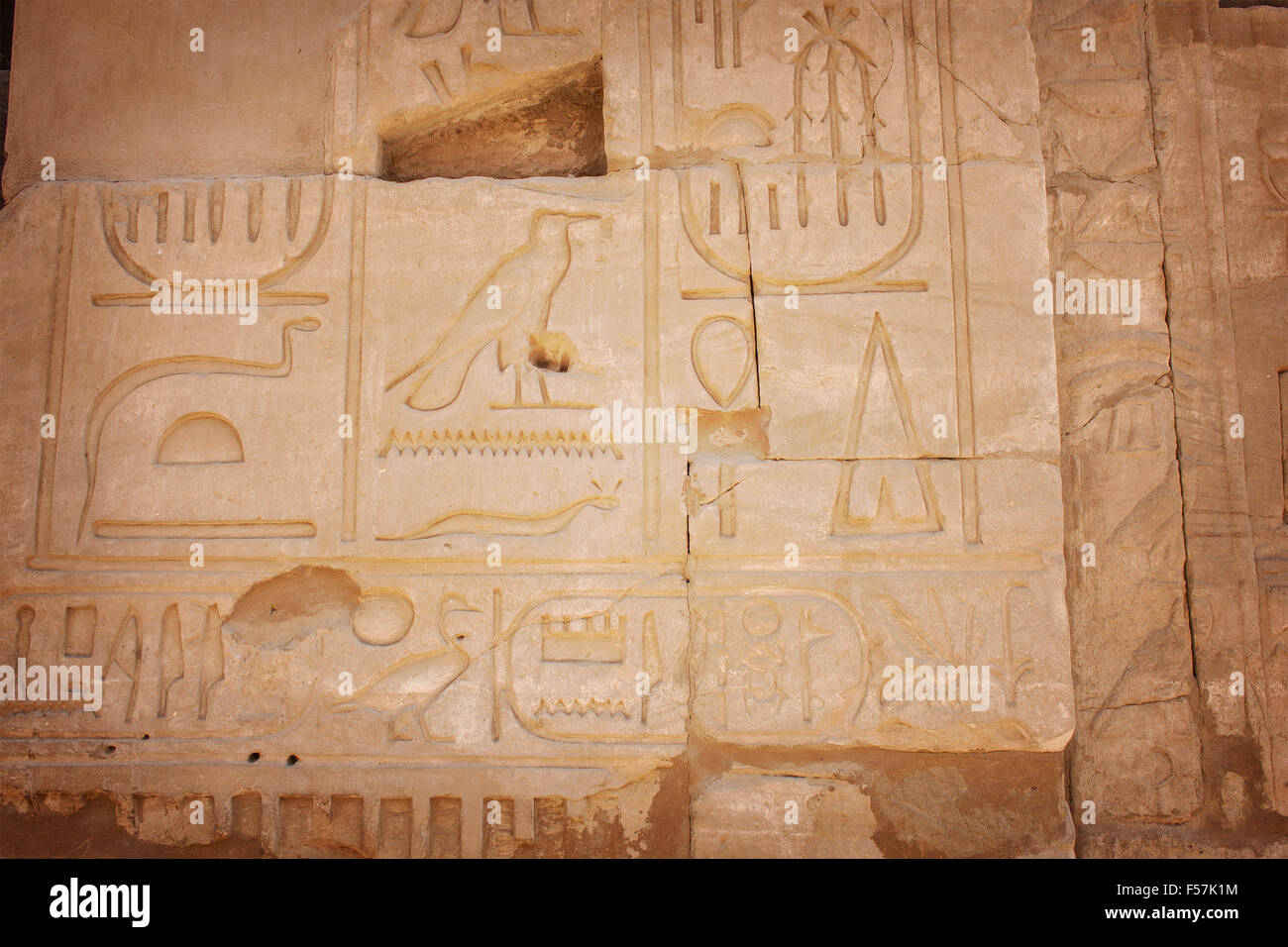 Imagen de imágenes talladas en el templo de Karnak, Egipto. Foto de stock