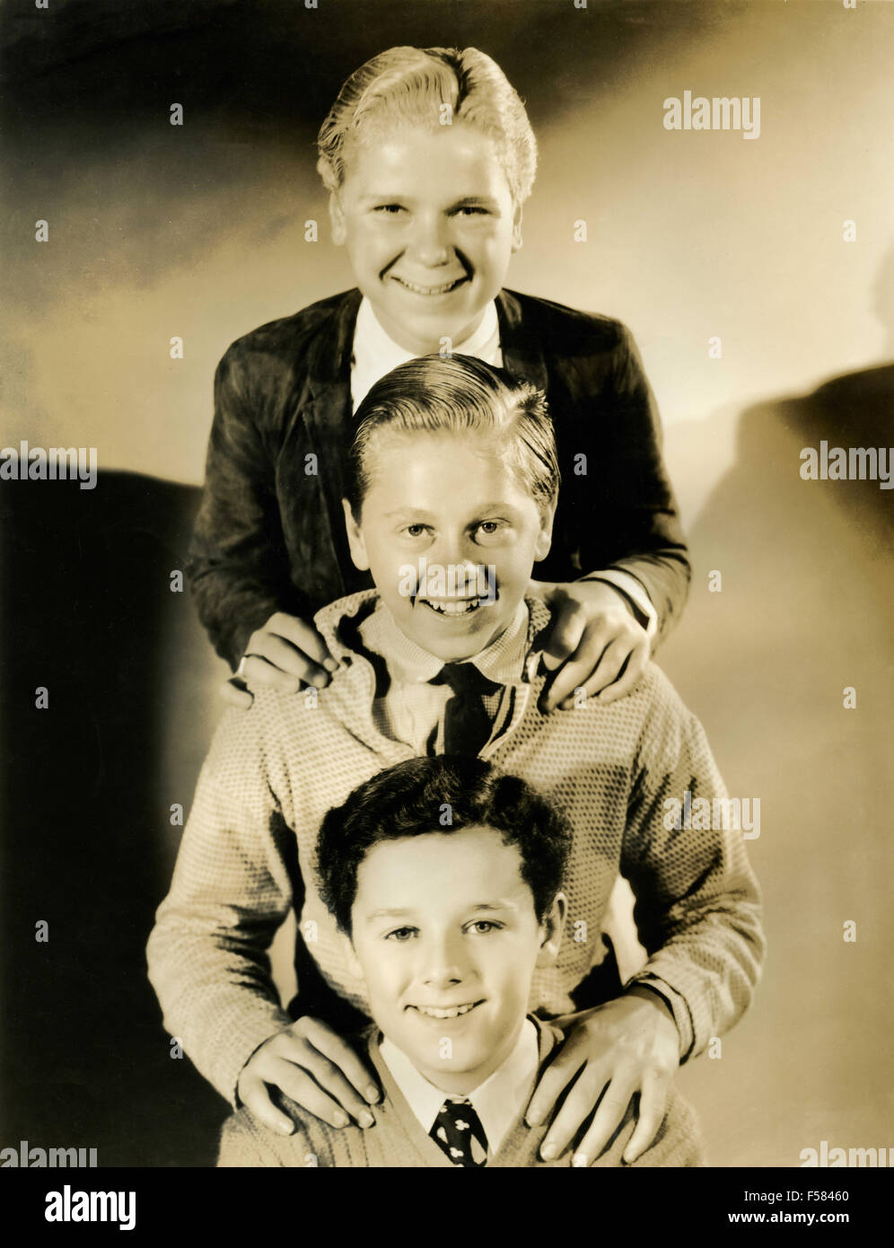 Los actores Mickey Rooney, Freddie Bartholomew y Jackie Cooper Foto de stock