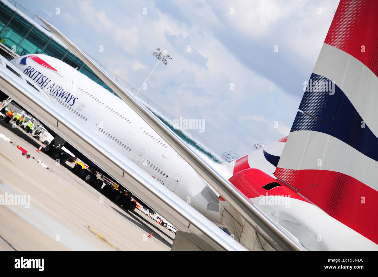 A380 de British Airways al aeropuerto de Stansted, REINO UNIDO Foto de stock