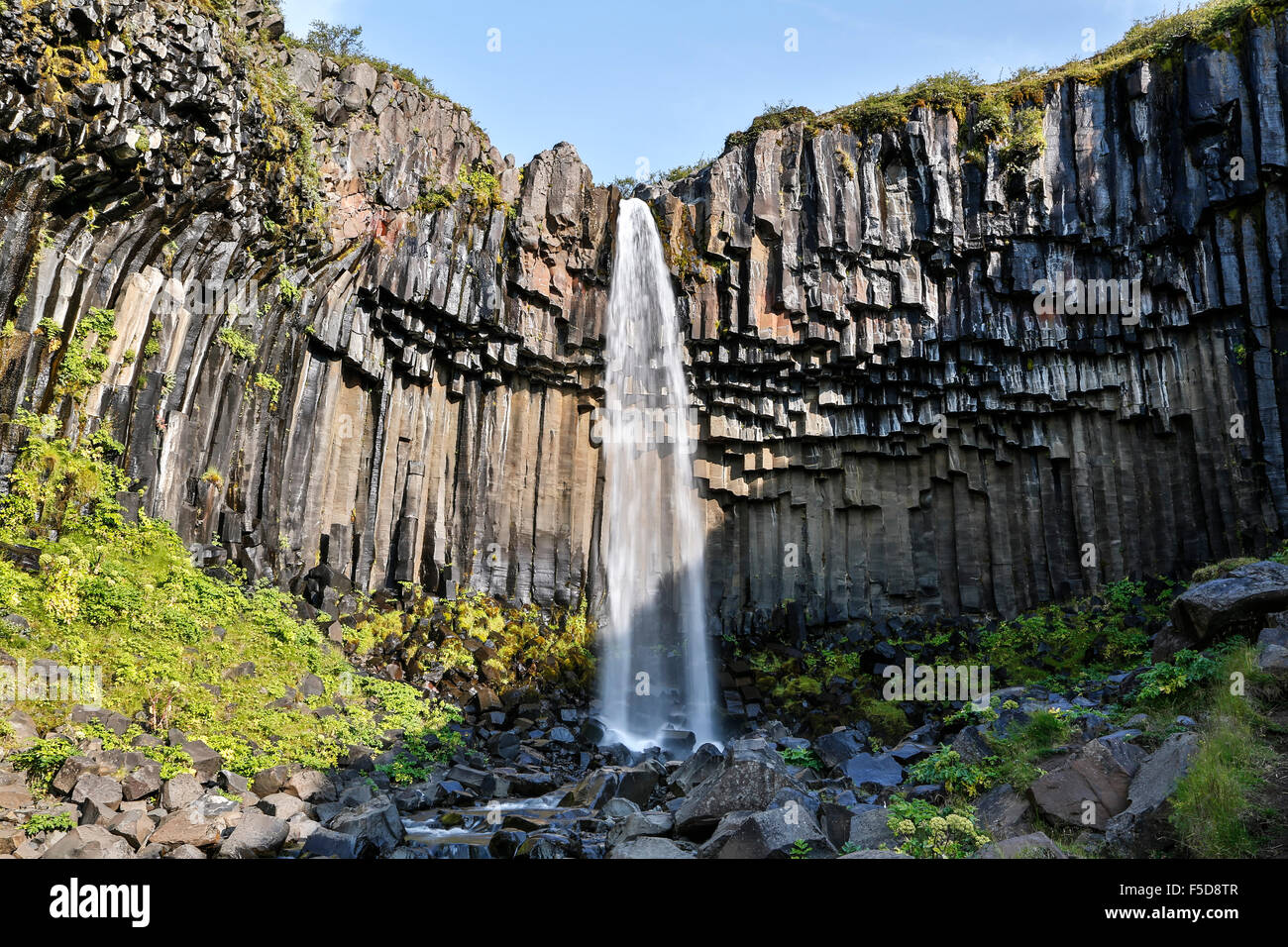 Svartifoss cascadas, Parque Nacional Vatnajokull, Islandia Foto de stock