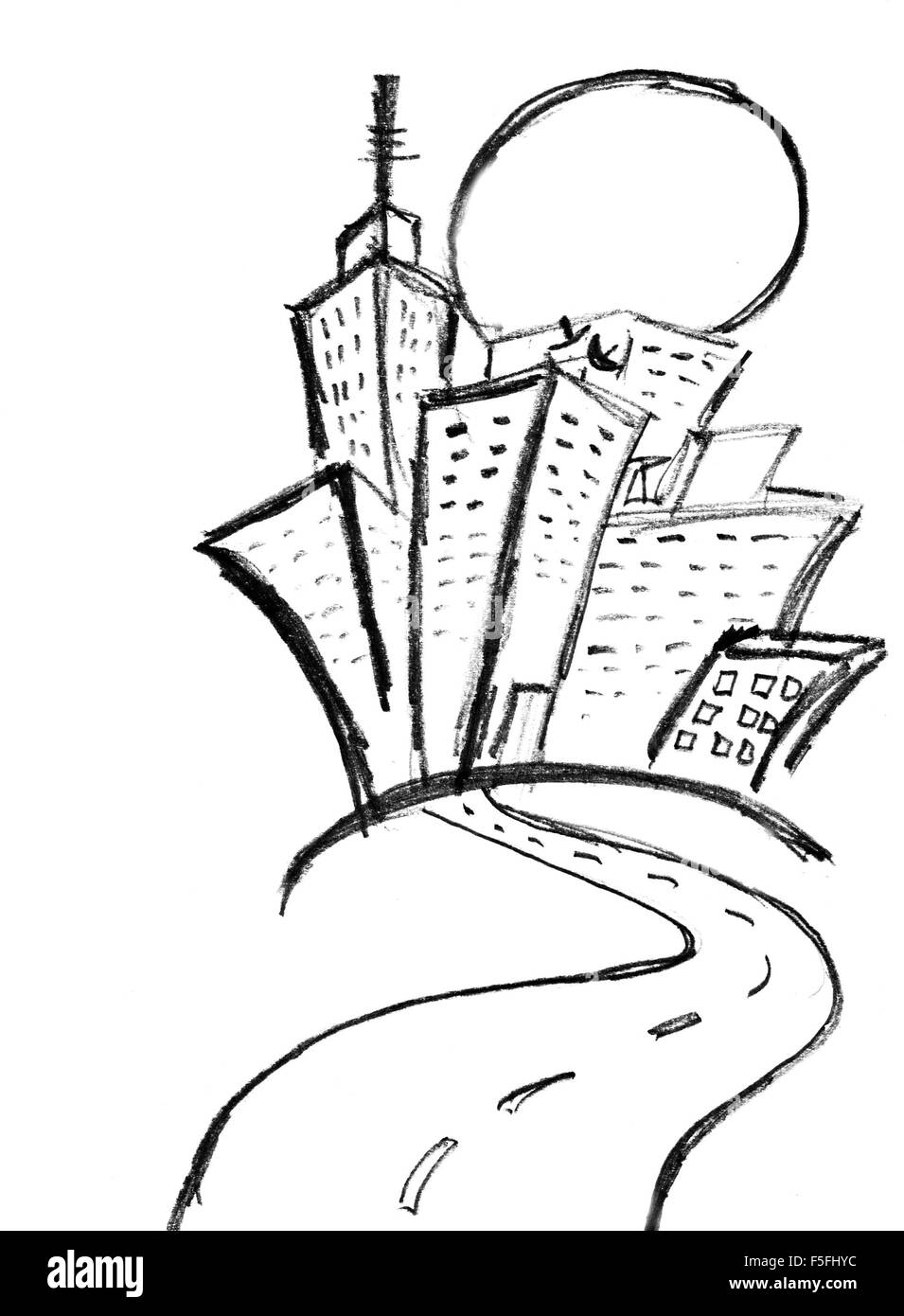 Dibujo a Lápiz de los edificios de la ciudad Fotografía de stock - Alamy