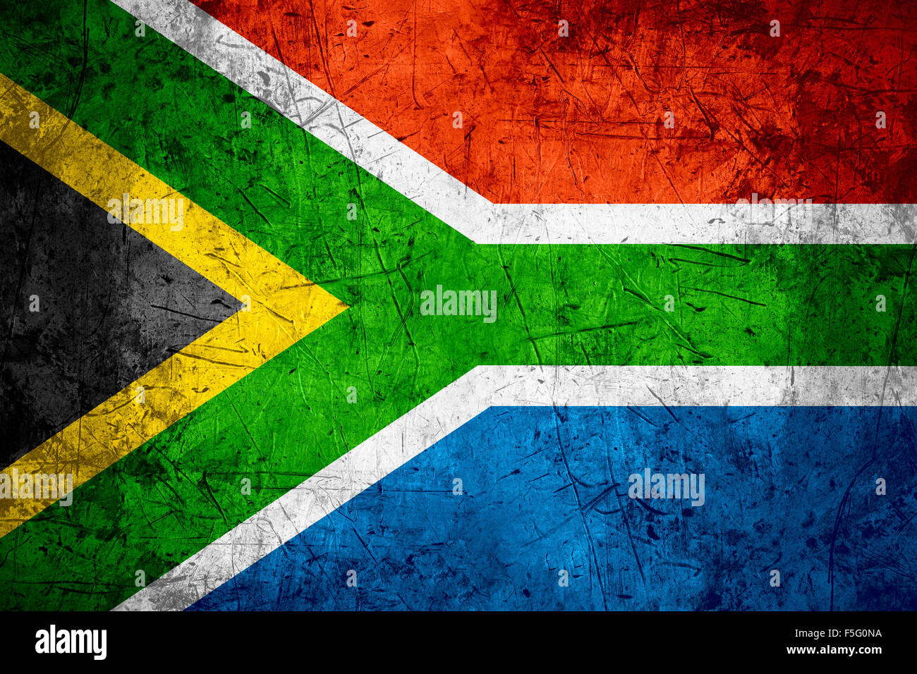 República de Sudáfrica bandera o banner en Sudáfrica patrón irregular de fondo de metal Foto de stock