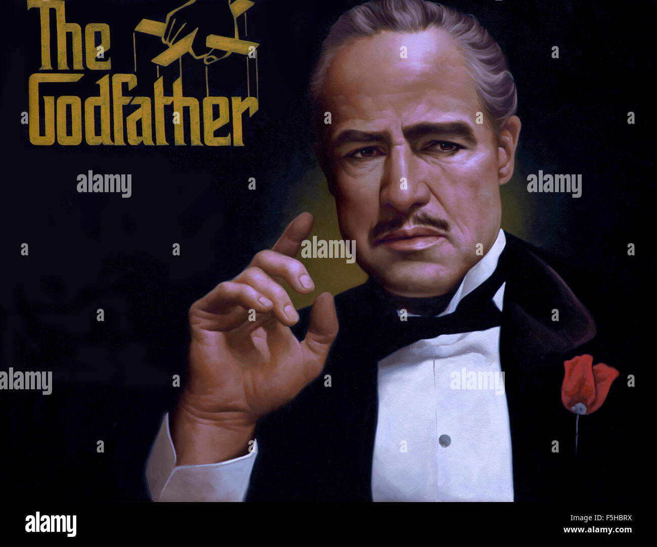 El Padrino. Pintura de Marlon Brando en el papel de Vito Corleone, Foto de stock