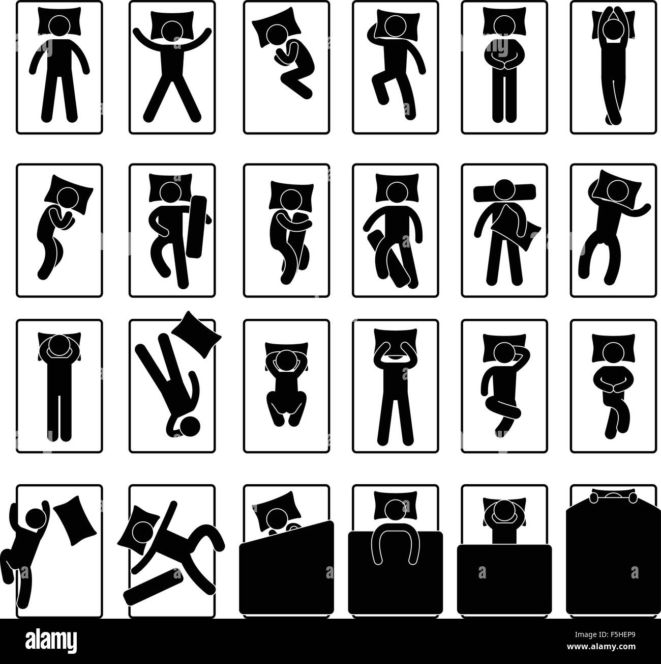 Posición al dormir sueño método postura estilo cama Imagen Vector de stock  - Alamy