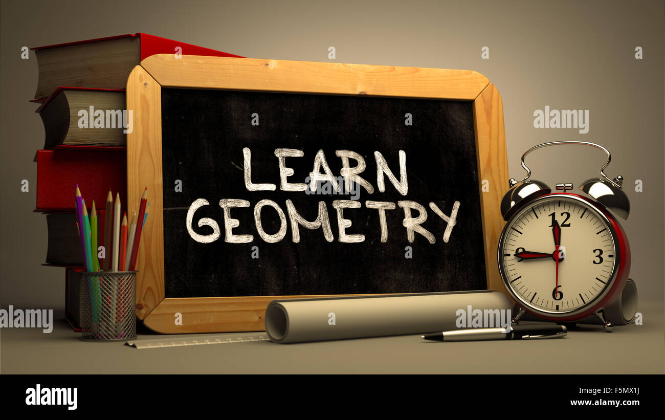 Aprender Geometría: pizarra con texto inspirador. Foto de stock