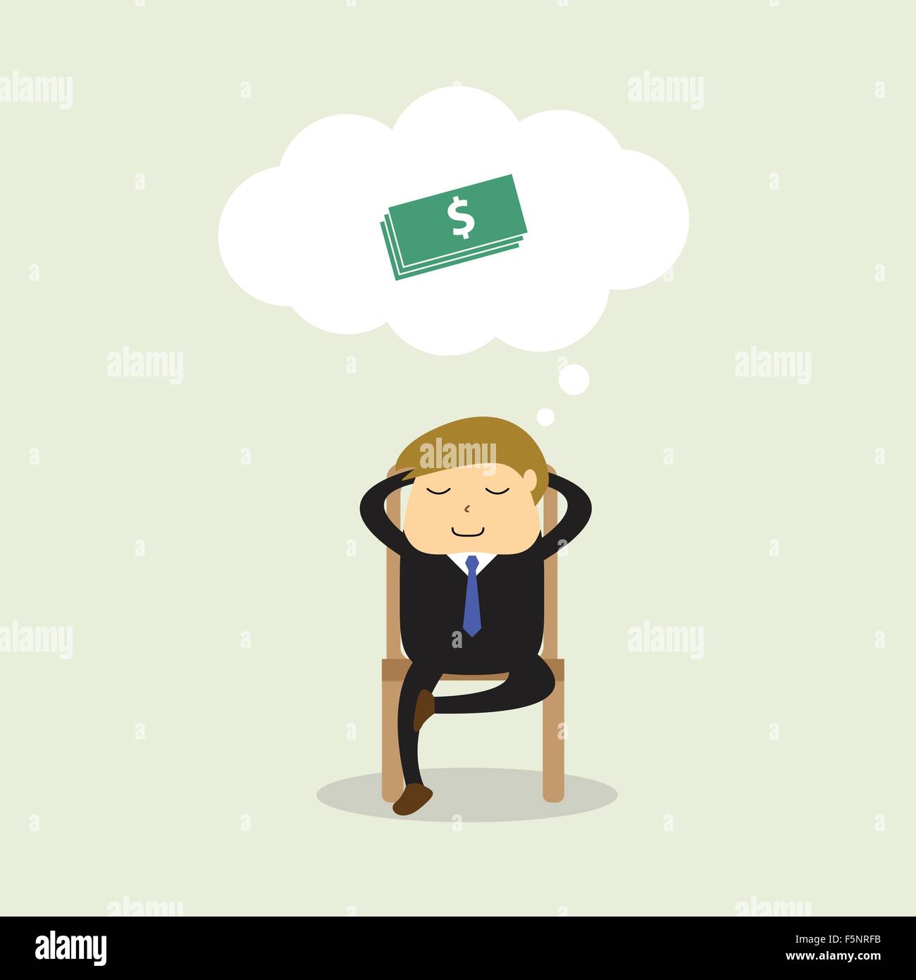Empresario sentado en una silla y pensando en dólares, VECTOR EPS10 Ilustración del Vector