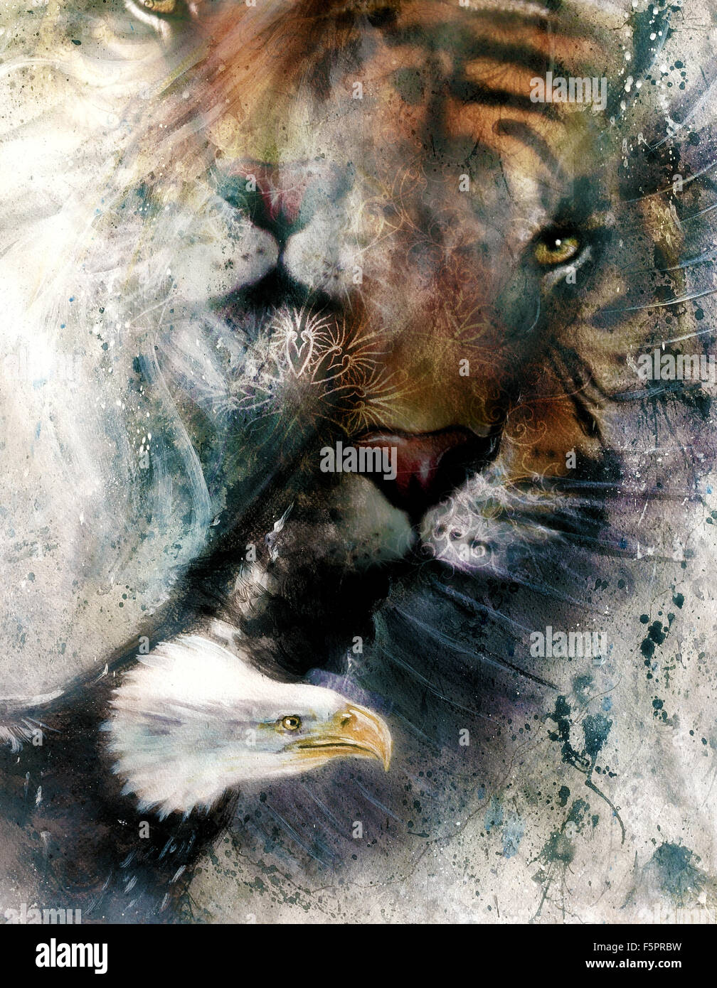 Pintura de águila y tigre, abstracto, el color de fondo con manchas de  estructuras Fotografía de stock - Alamy