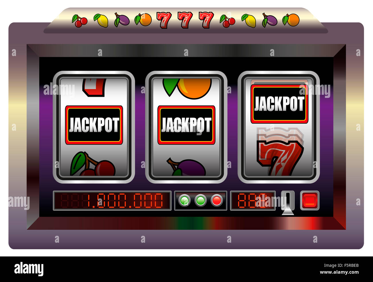 La máquina de juegos de jackpot. Ilustración sobre fondo blanco. Foto de stock