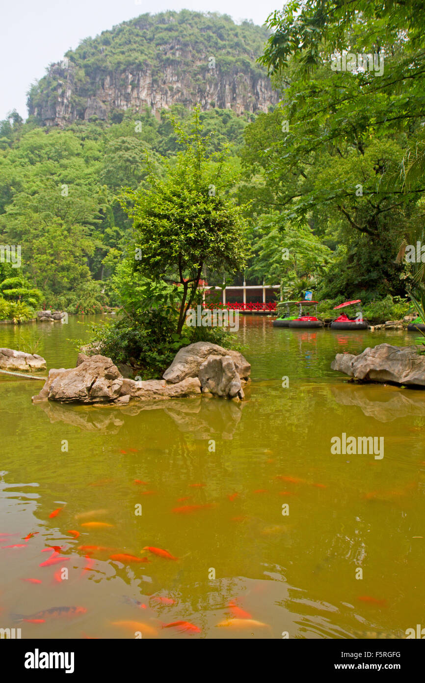 Goldfish Koi en el parque más grande de Guilin Foto de stock