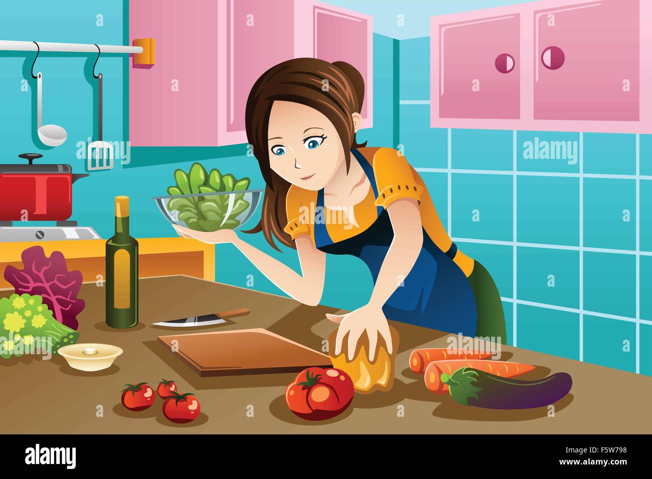 Una ilustración vectorial de bella mujer cocinando alimentos saludables en la cocina Imagen Vector de stock - Alamy Una ilustración vectorial de bella mujer cocinando alimentos saludables en la cocina Imagen Vector de stock - Alamy