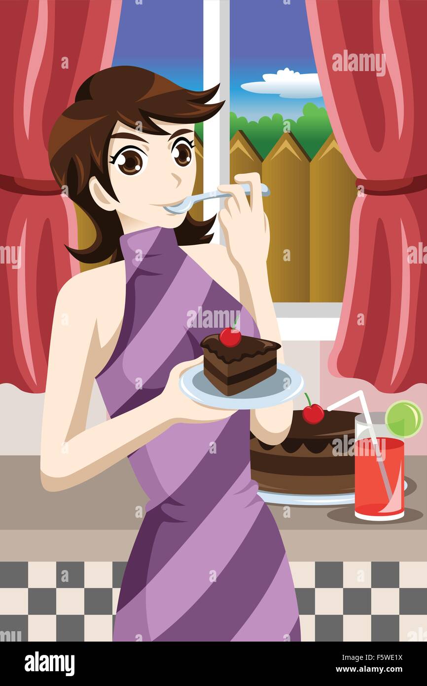 Mujer comiendo pastel Imágenes vectoriales de stock - Alamy