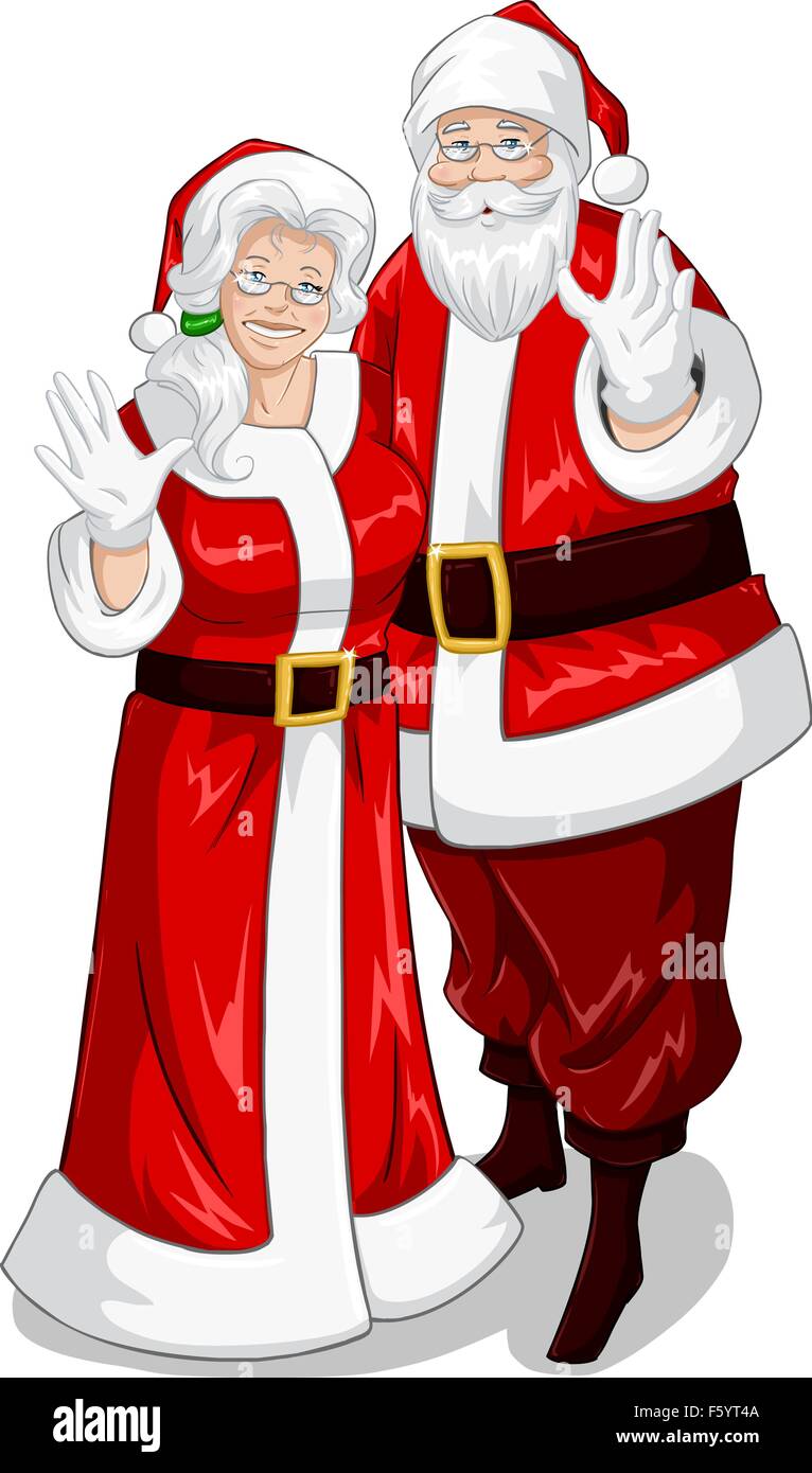 Una ilustración vectorial de Santa Claus y la Sra. Claus abrazó permanente  y agitando las manos para Navidad Imagen Vector de stock - Alamy