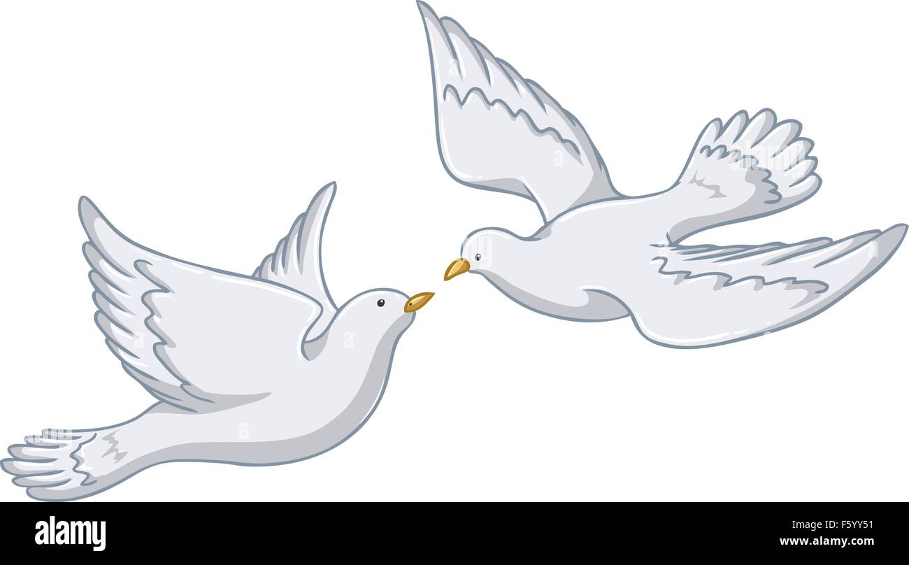 Ilustracion Vectorial De Dos Palomas Blancas Volando Juntos