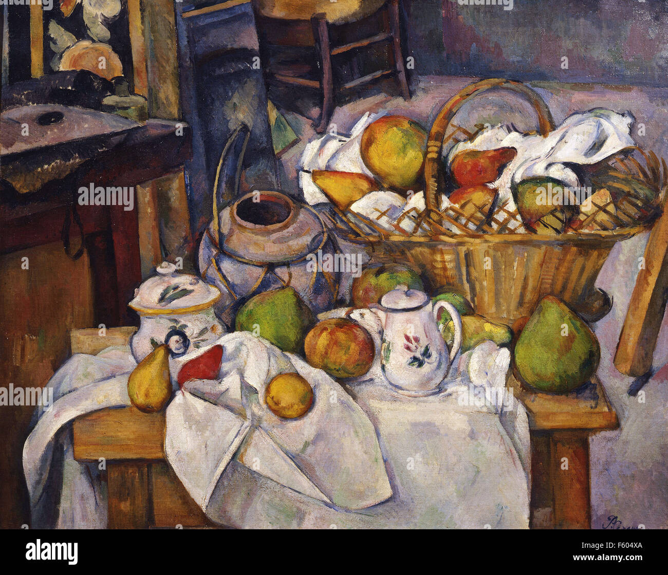 Paul Cézanne - bodegón con cesta - 1888 Foto de stock