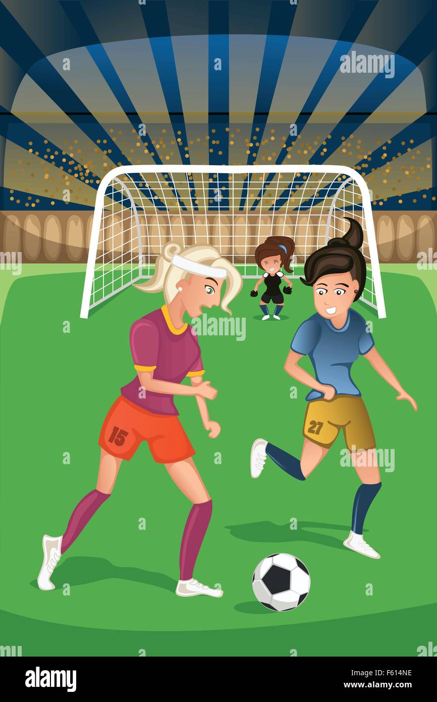 Vector de juego de deporte de equipo de fútbol de niña jugando