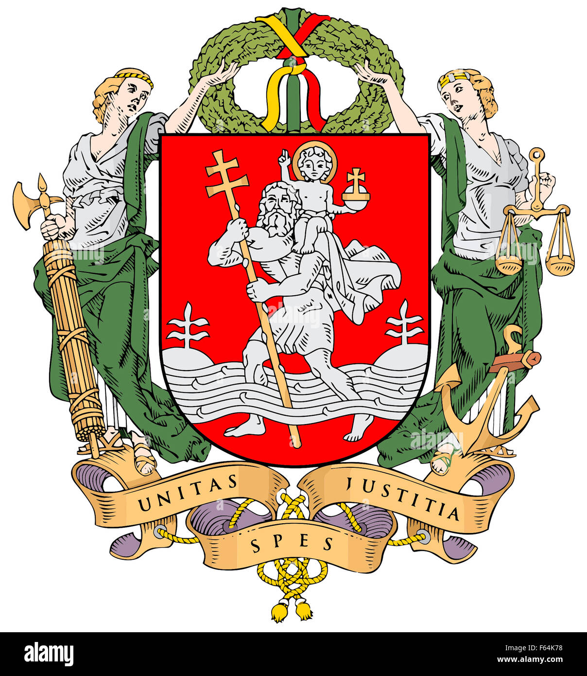 Escudo de armas de la capital lituana Vilnius. Foto de stock