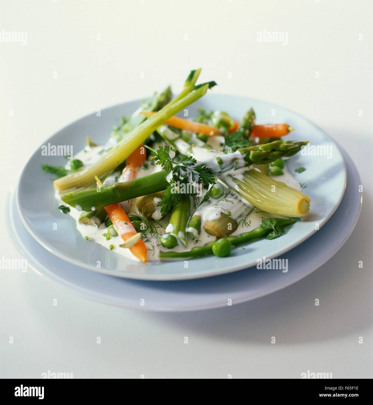 Plato de verduras de primavera Foto de stock