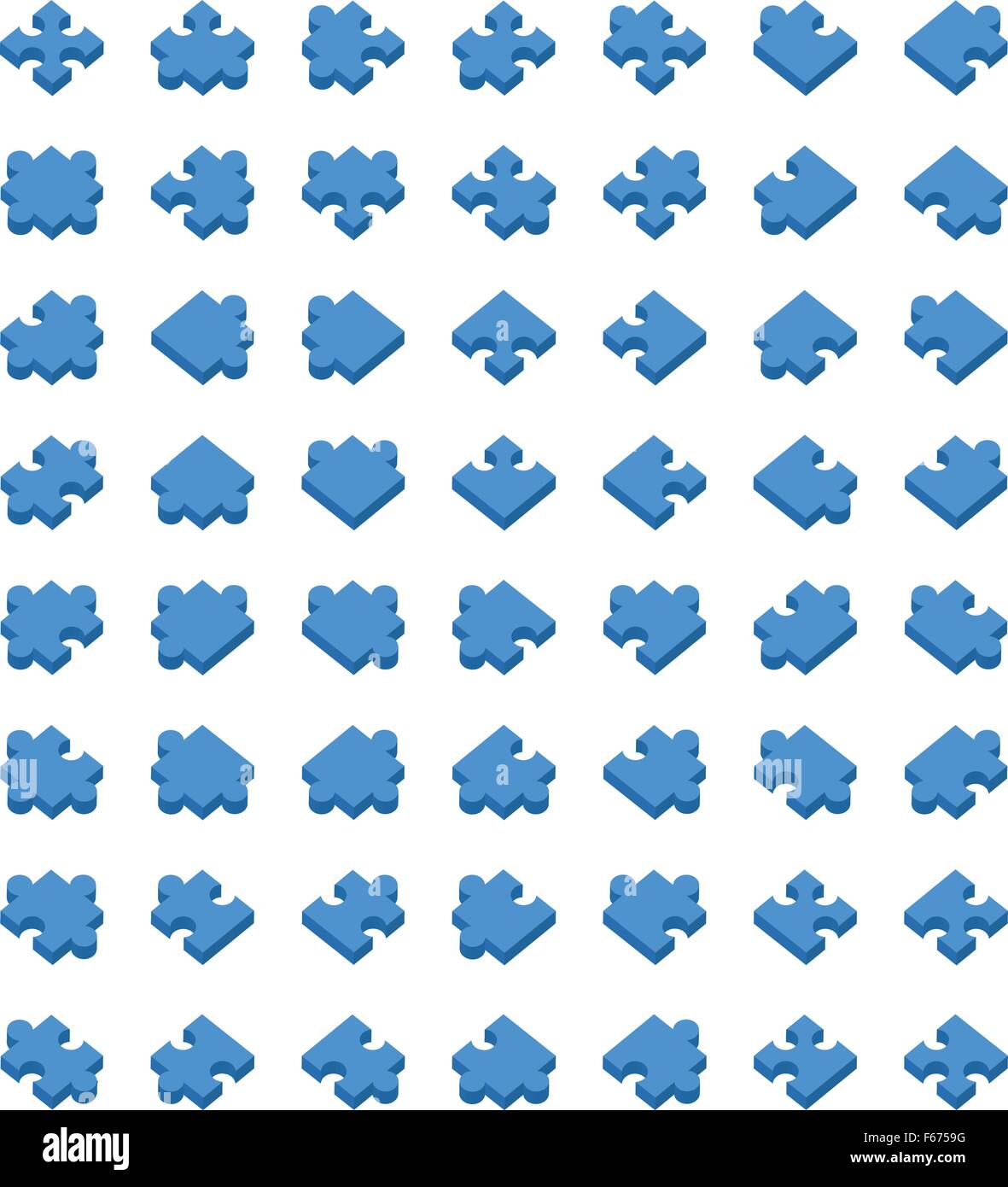 Gran conjunto de todo tipo de piezas de rompecabezas en diferentes  posiciones sobre blanco Imagen Vector de stock - Alamy