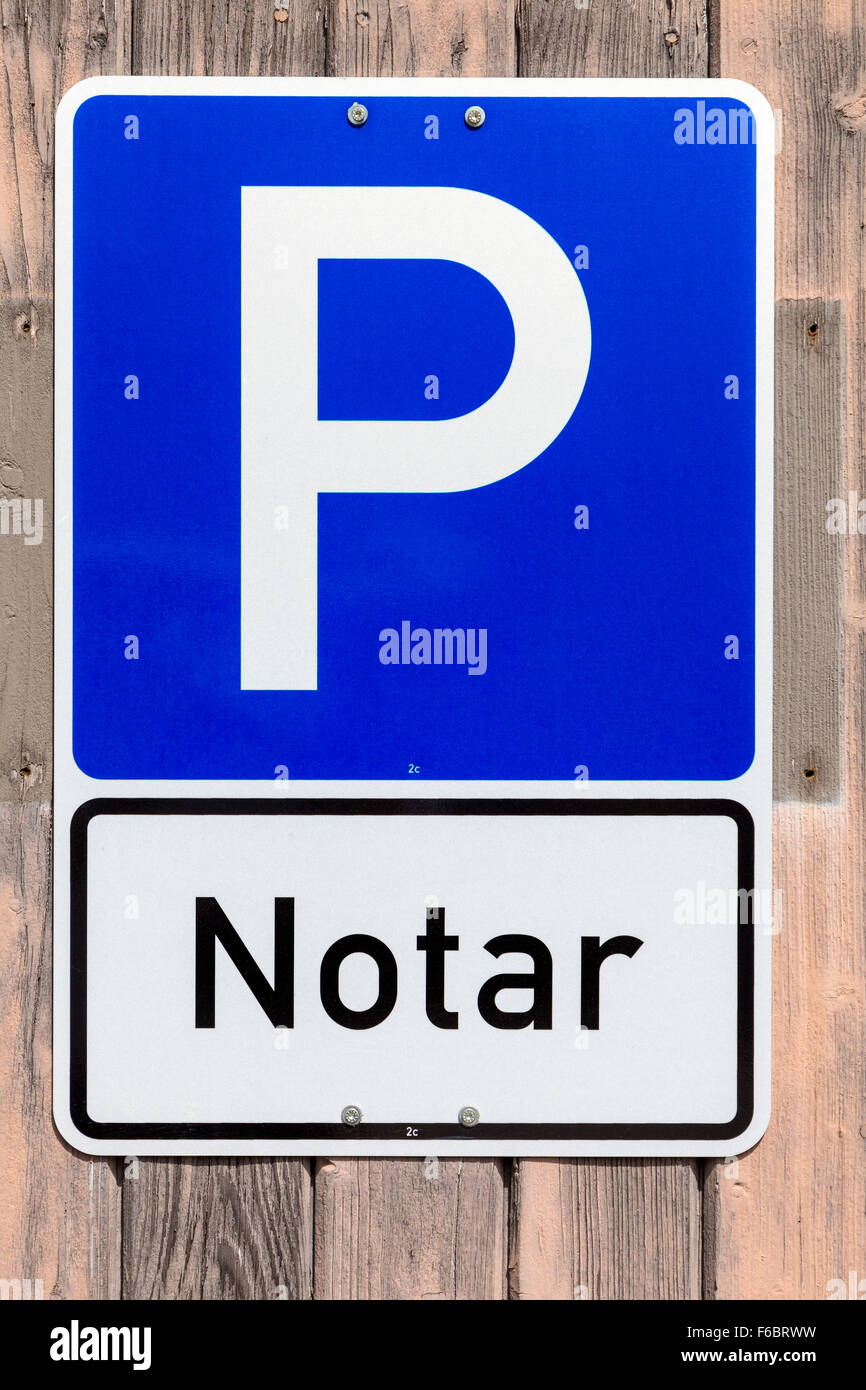 Señal de estacionamiento, notario, Alemania Foto de stock