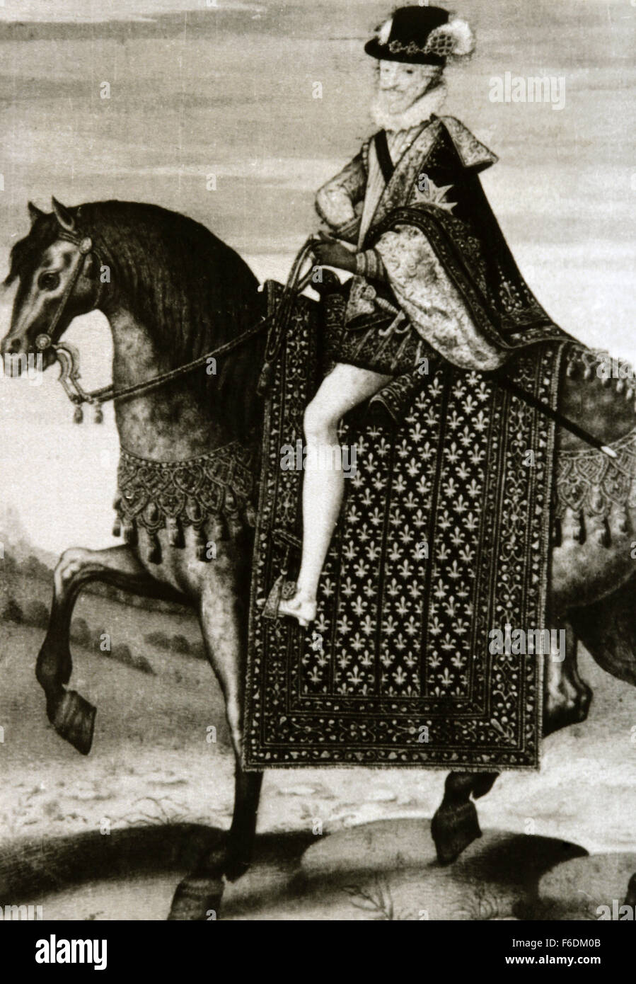 Enrique IV de Francia (1553-1610). Rey de Navarra como Enrique III de 1572-1610 y de 1589-1610, Rey de Francia. Retrato ecuestre. Grabado. Foto de stock