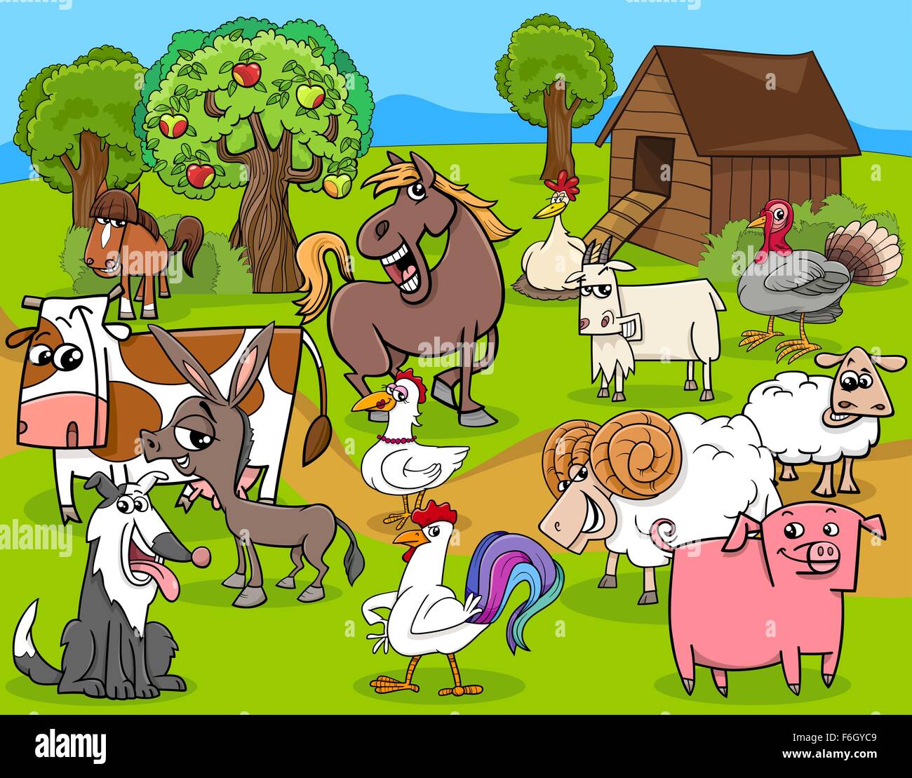 Ilustración de dibujos animados de animales de granja del grupo de  caracteres Imagen Vector de stock - Alamy