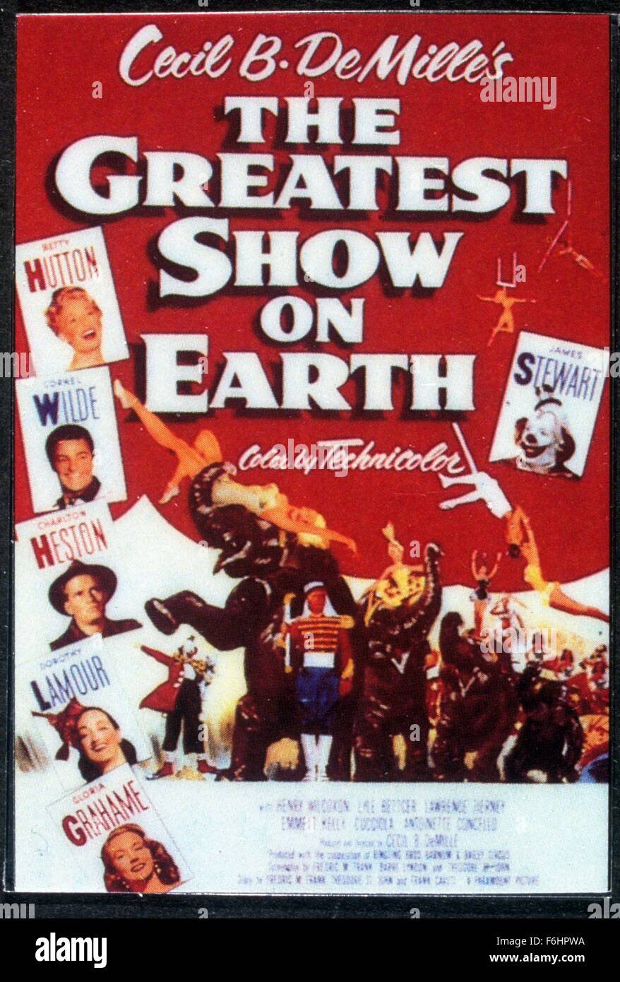 En 1952, el título de la película: el mayor espectáculo sobre la tierra, Director: Cecil B. Demille, Estudio: Paramount, Foto: 1952, Premios - Academia, mejor imagen, Cecil B. Demille. (Crédito de la imagen: SNAP). Foto de stock