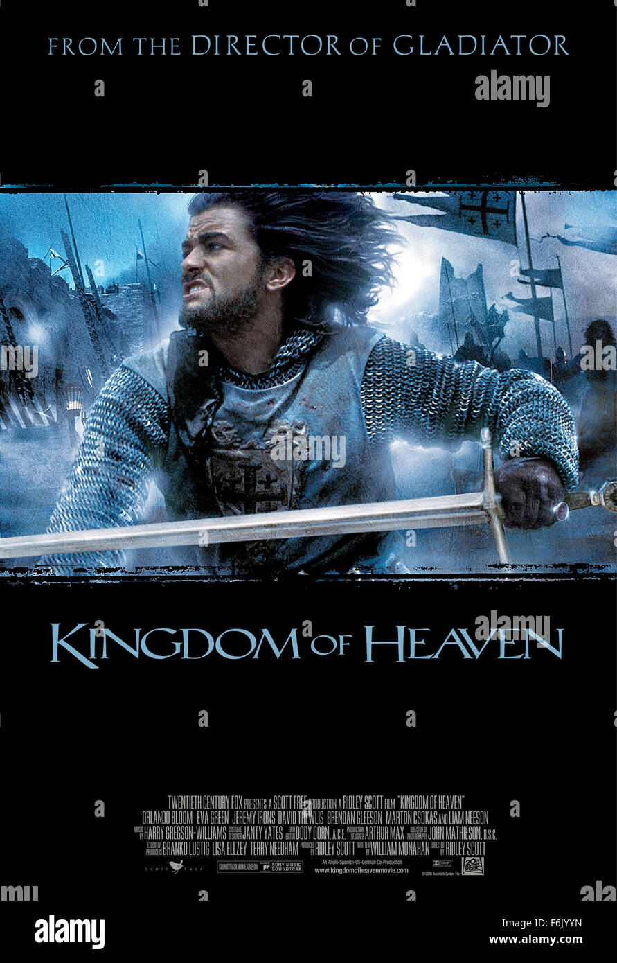 Fecha de lanzamiento: 6 de mayo de 2005, Título de la película: El reino de  los cielos STUDIO: 20th Century Fox parcela: Balian de Ibelin viaja a  Jerusalén durante las cruzadas del