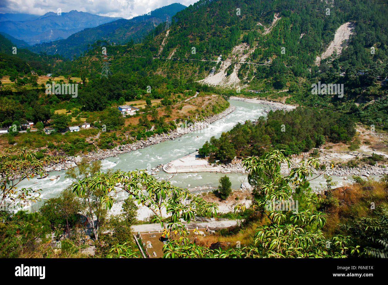 Píndaro Alakananda ríos confluencia, chamoli, Uttarakhand, India, Asia Foto de stock