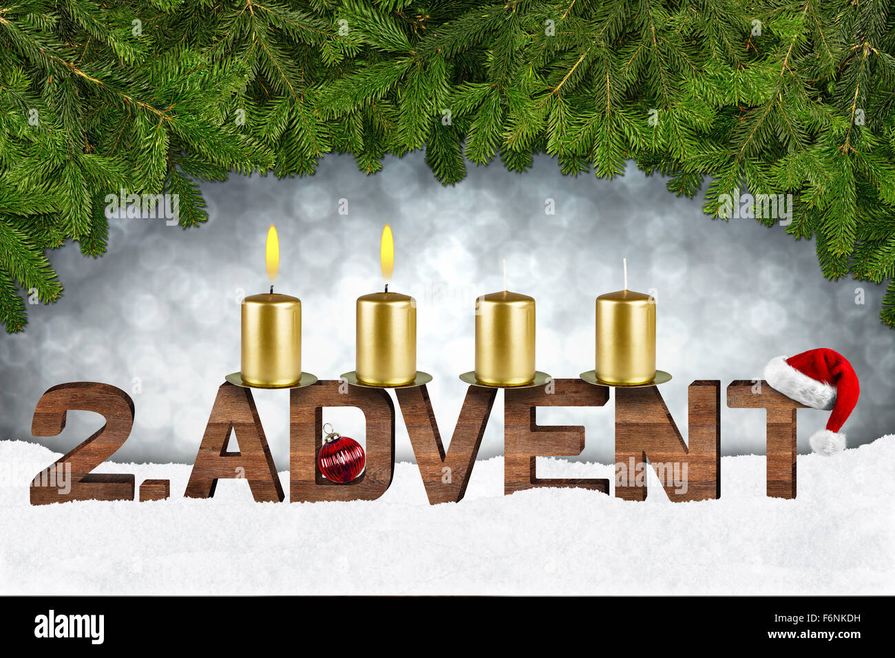 Segundo Advenimiento concepto con velas y ramas de abeto Foto de stock