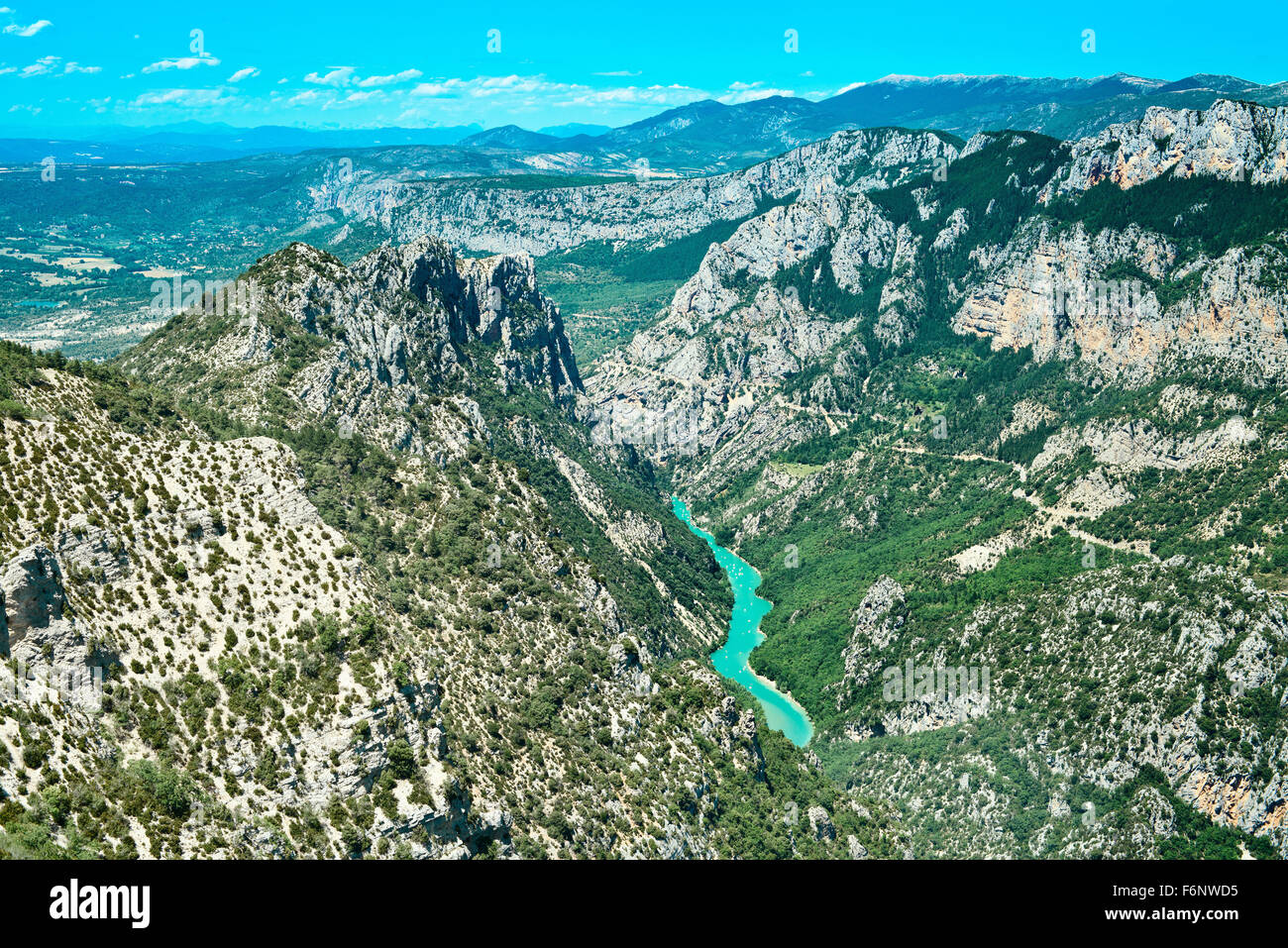 Gorges du Verdon unión cañón y río vista aérea. Alpes Provence, Francia. Foto de stock