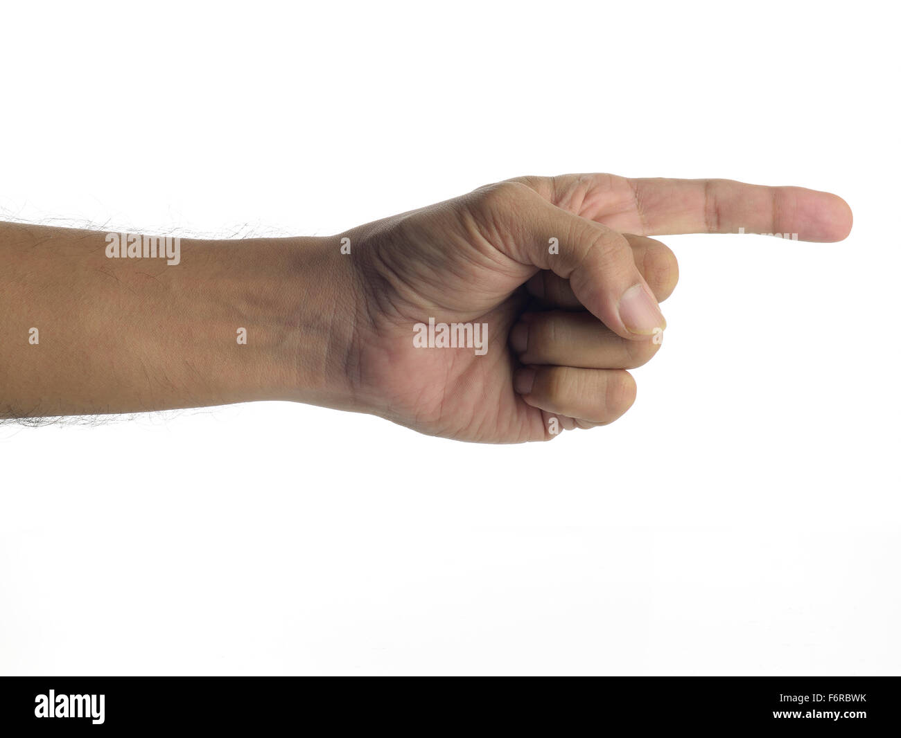 El dedo índice sobre fondo blanco. Foto de stock