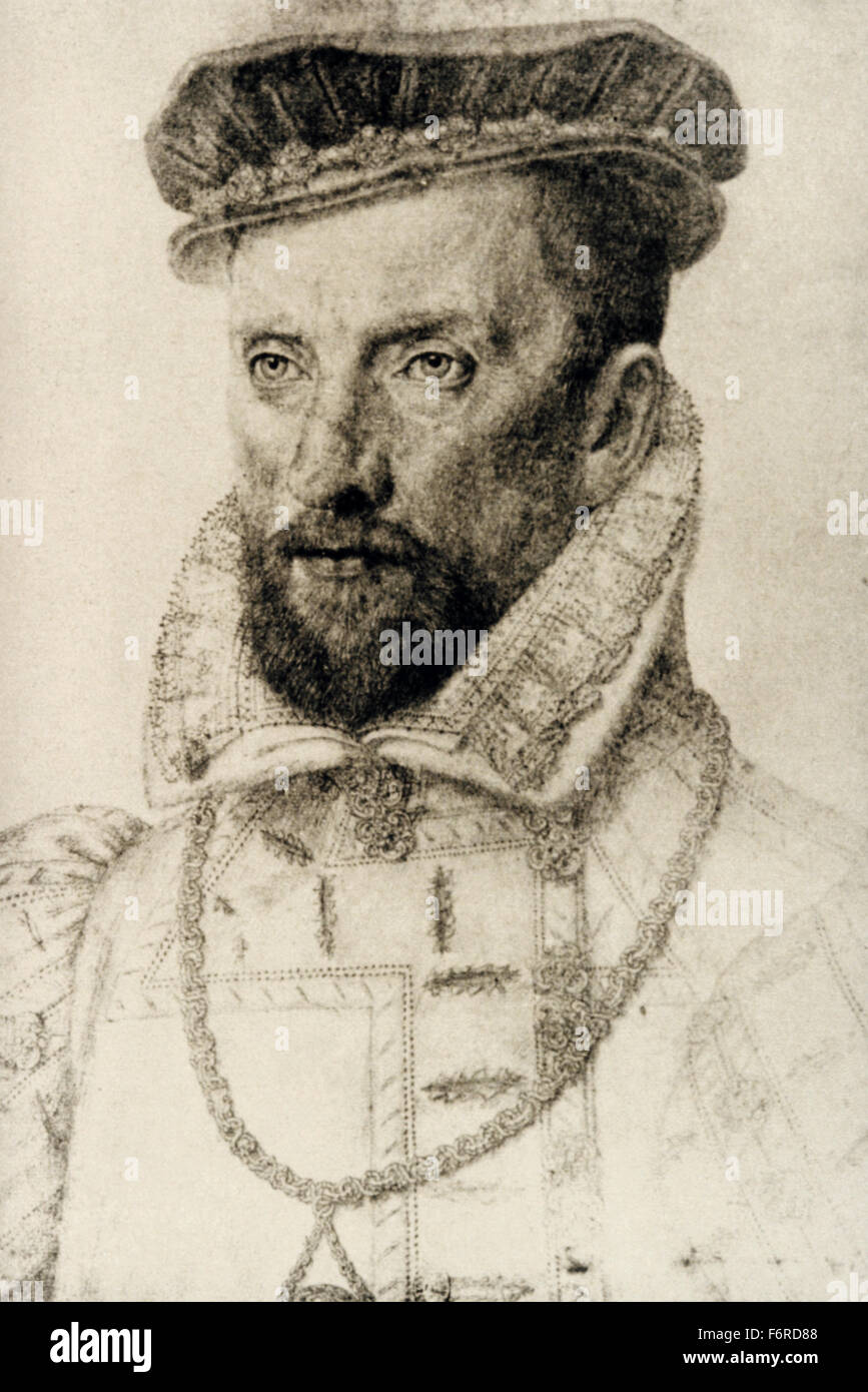 Gaspard de Coligny; II (1519-1572). Noble francés y el almirante. Líder hugonote francés en las guerras de religión. Retrato por Francois Clouet. Foto de stock