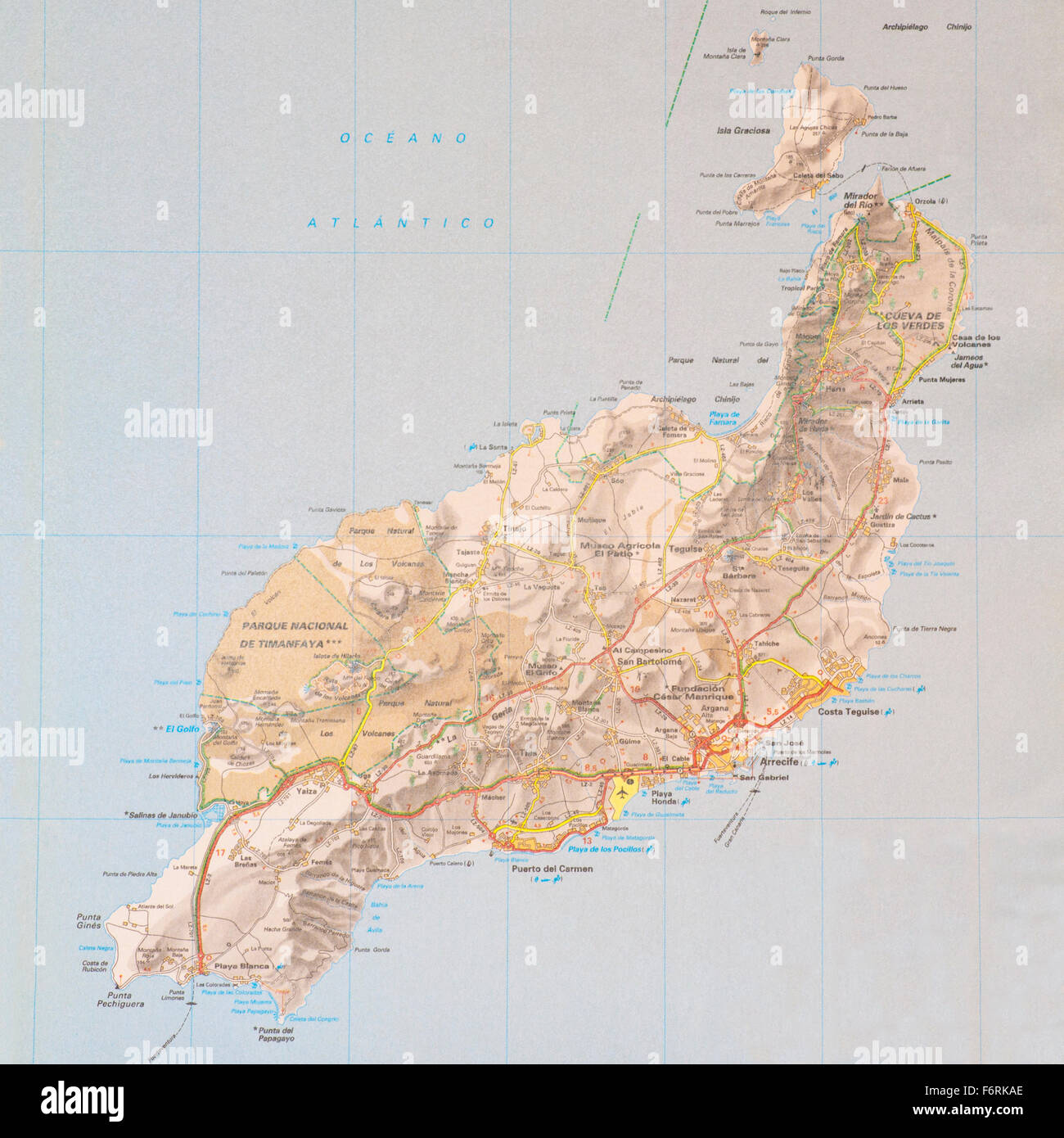 Mapa de la isla canaria de Lanzarote Español Fotografía de stock - Alamy