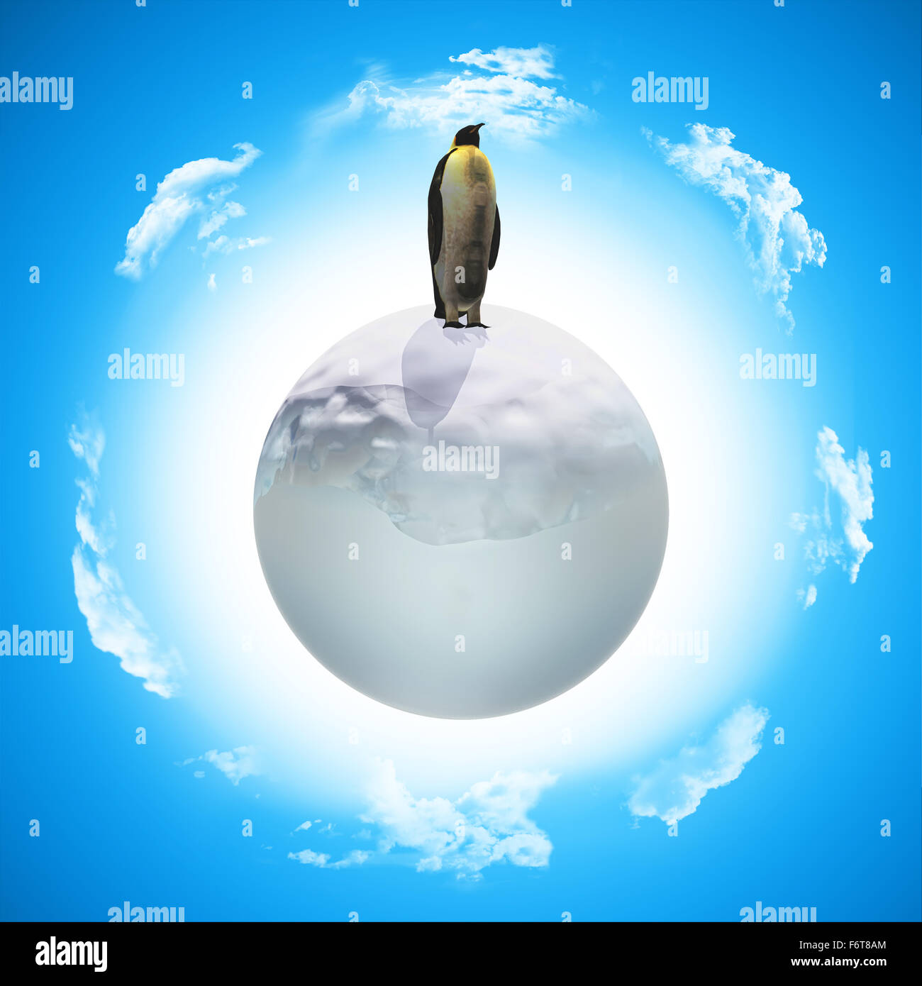 3D Render de un pingüino en un planeta helado Foto de stock