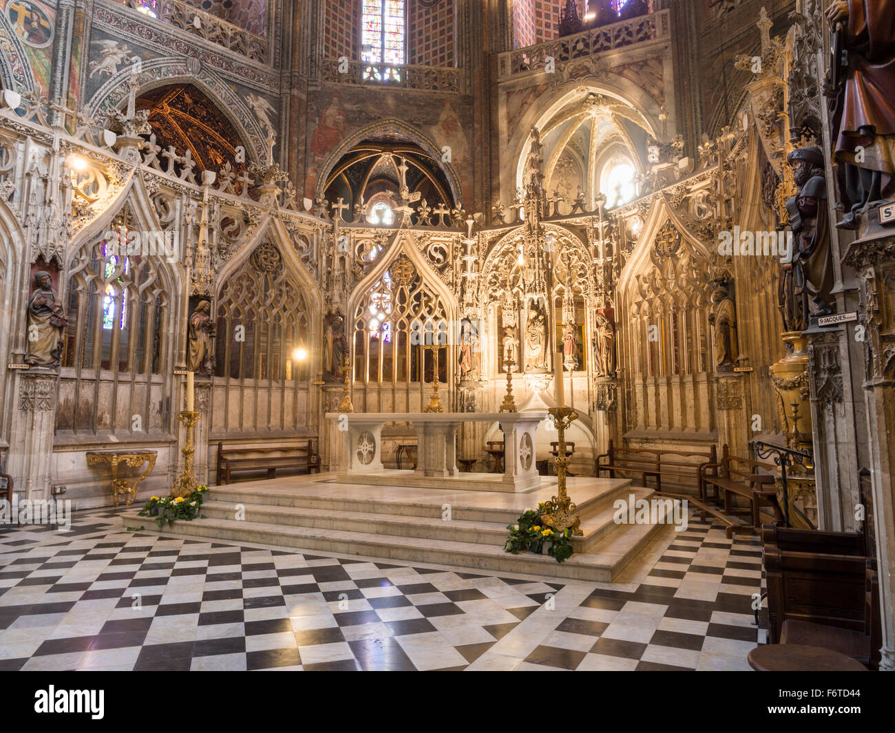 Coro de la Catedral de Albi Altar. Altar detallada en la parte trasera del coro de la catedral de Albi. Saint Cecil Catedral, Albi, Tarn, Franc Foto de stock