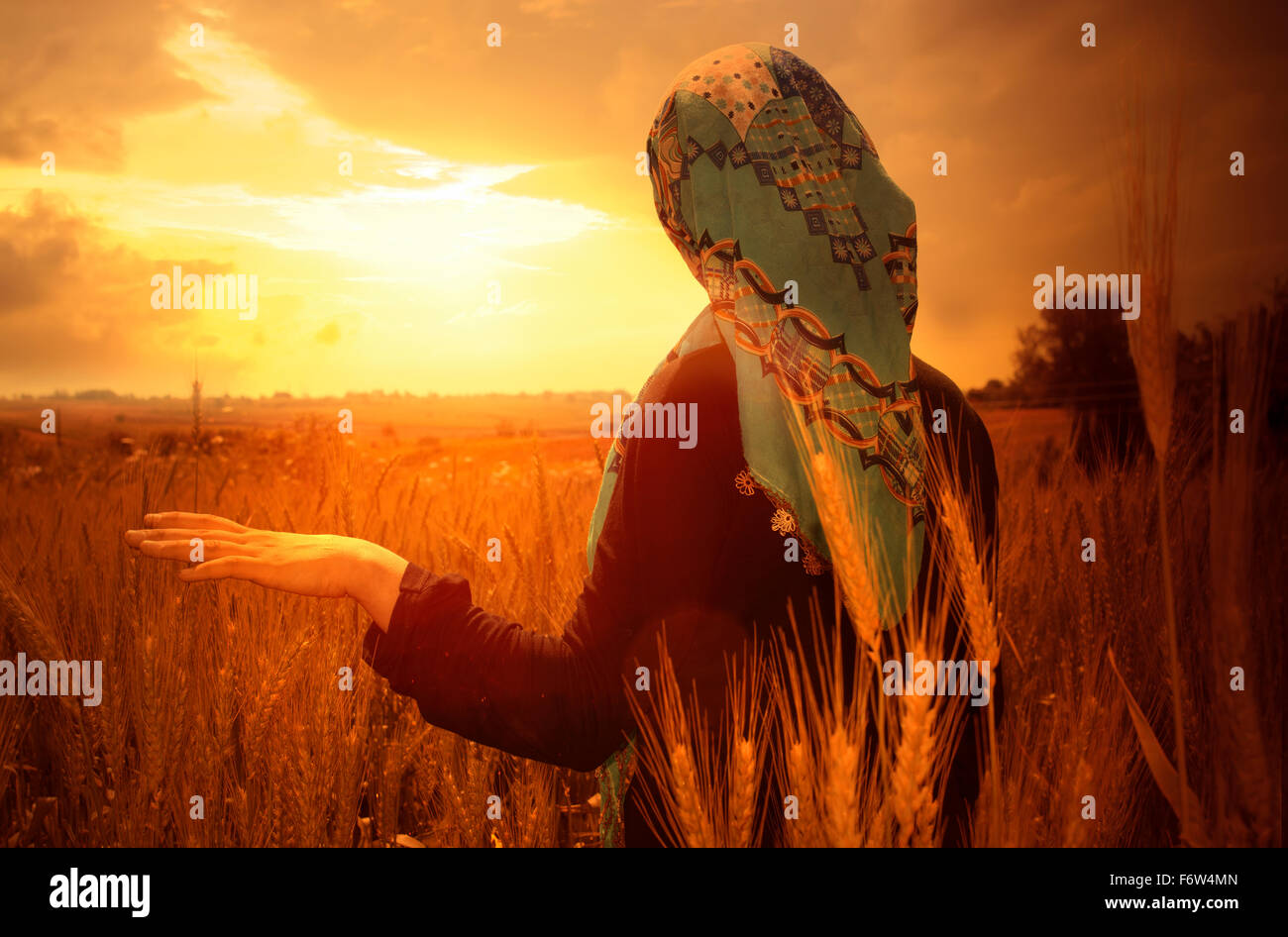 Mujer en la granja campo,Turquía Foto de stock