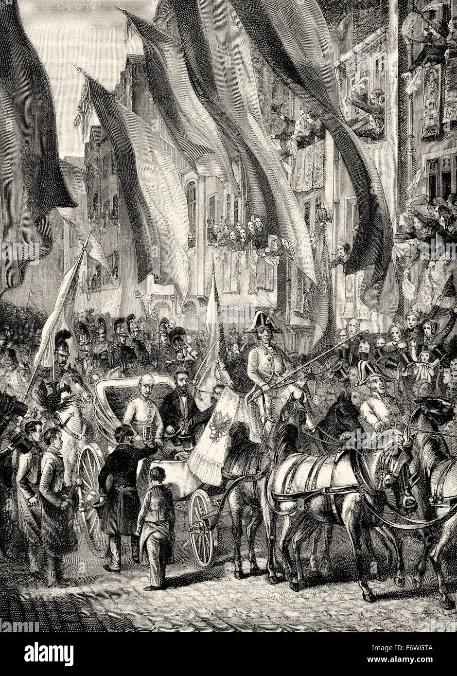 El archiduque Juan de Austria, 1782 - 1859, un austríaco, el mariscal de campo, llegada como regente Imperial Alemán en Frankfurt en 1848, el Erzherzog Foto de stock