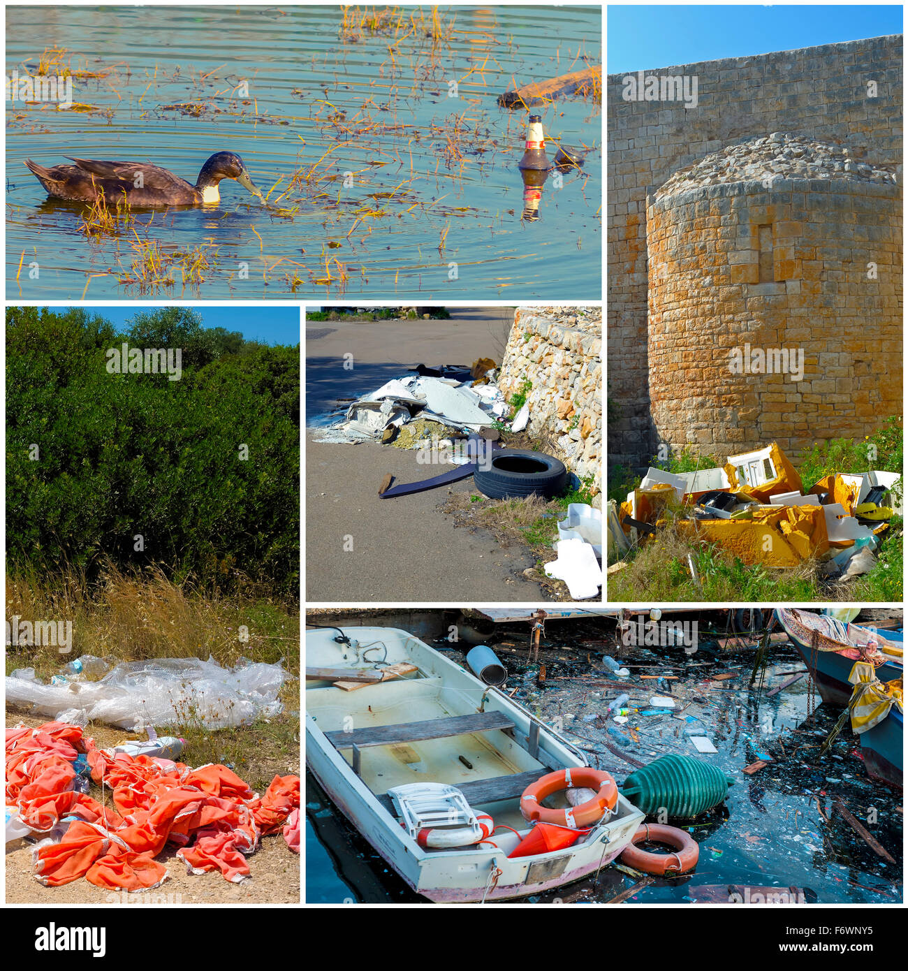 Collage basura y residuos peligrosos abandonados en un país por ...