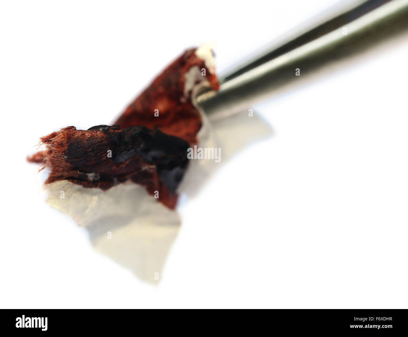 Sangre en el papel higiénico como el análisis forense. Foto de stock