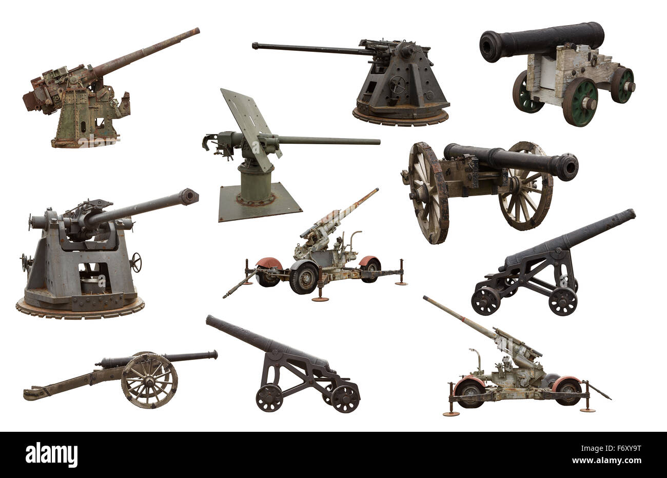 Recortar imagen de muchos fusiles y cañones de guerra Foto de stock