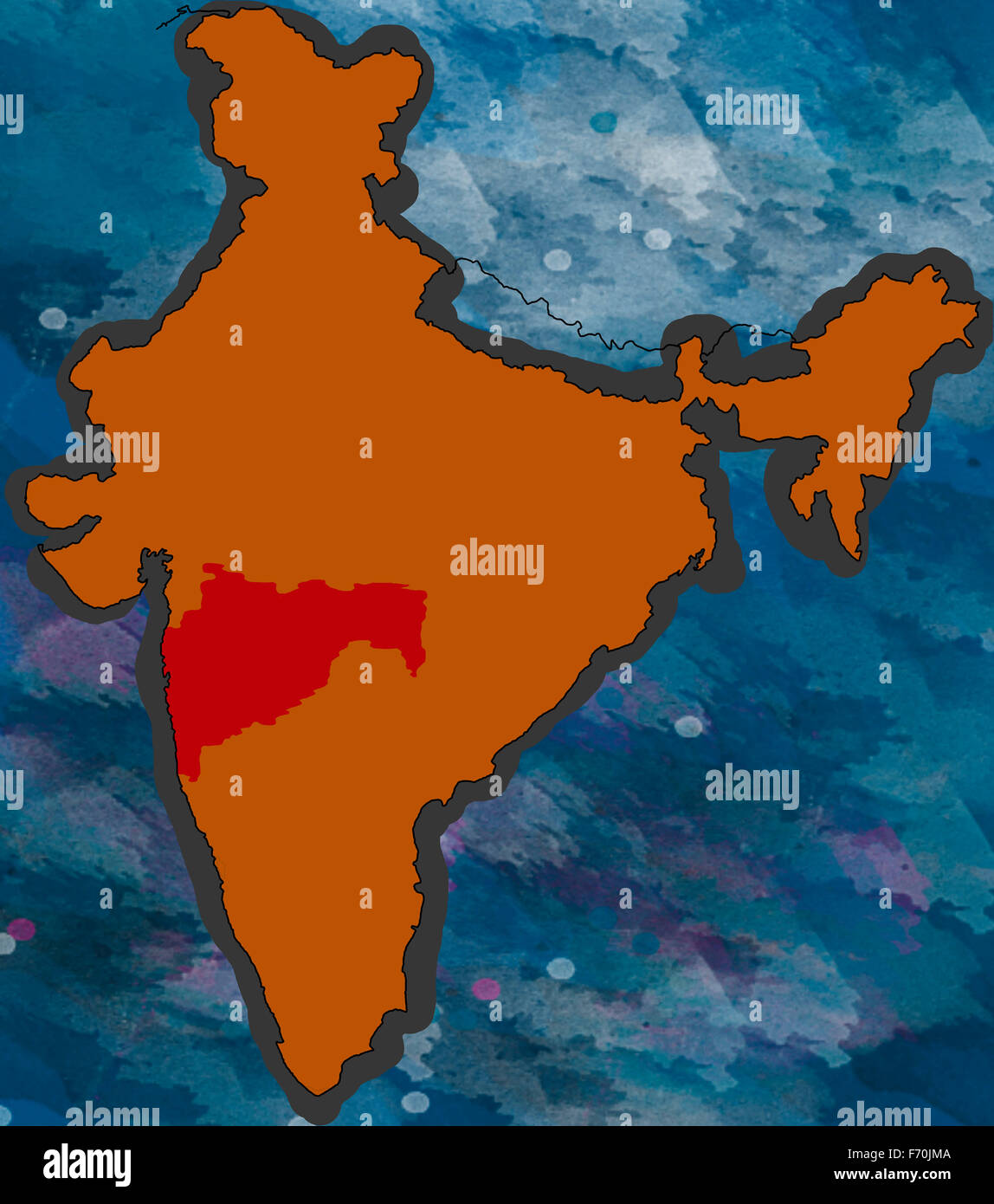 Ilustración, mapa de ubicación de Maharashtra, India, Asia Foto de stock