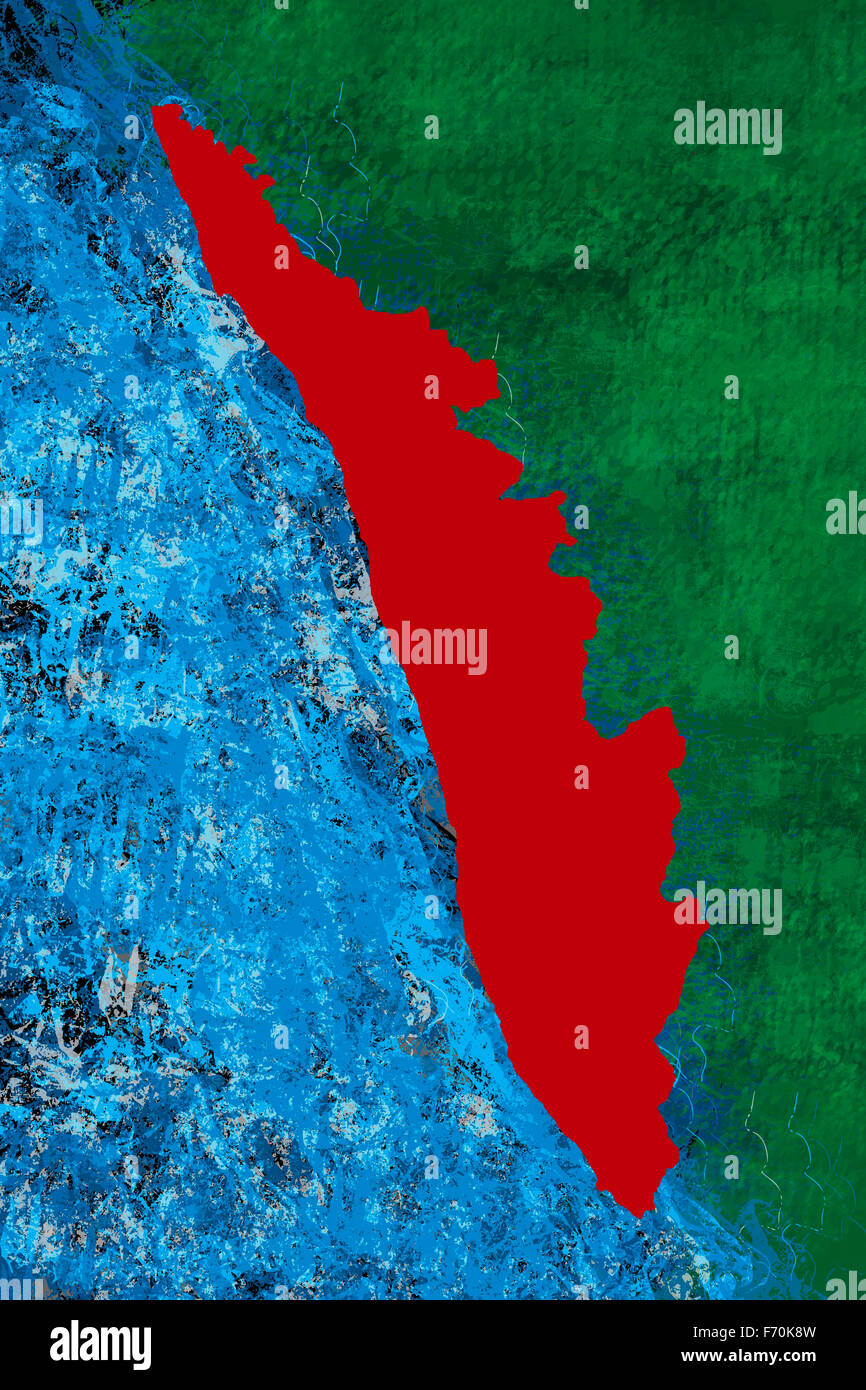 Ilustración, mapa de ubicación de Kerala, India, Asia Foto de stock