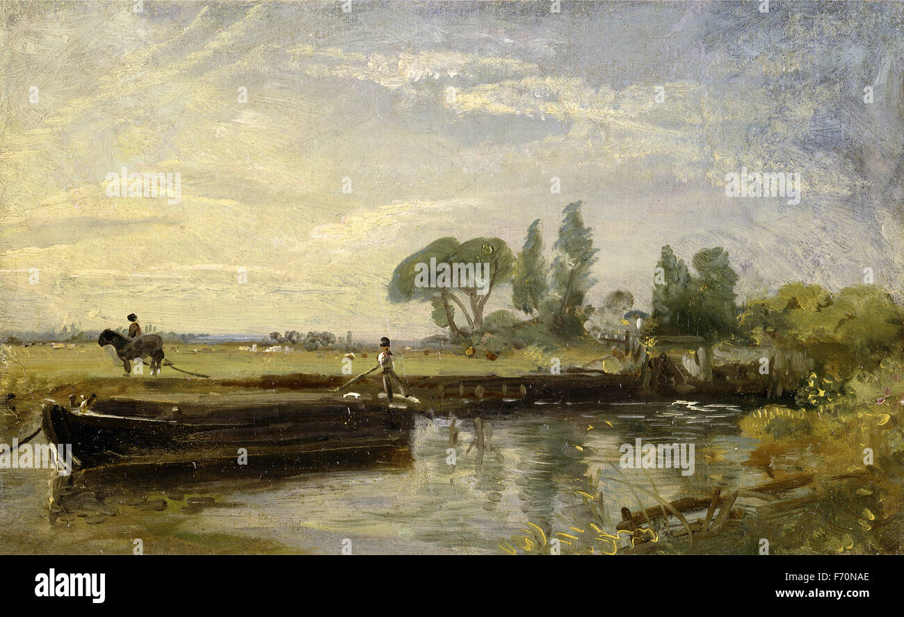 John Constable - Barcaza debajo de Flatford Lock Foto de stock